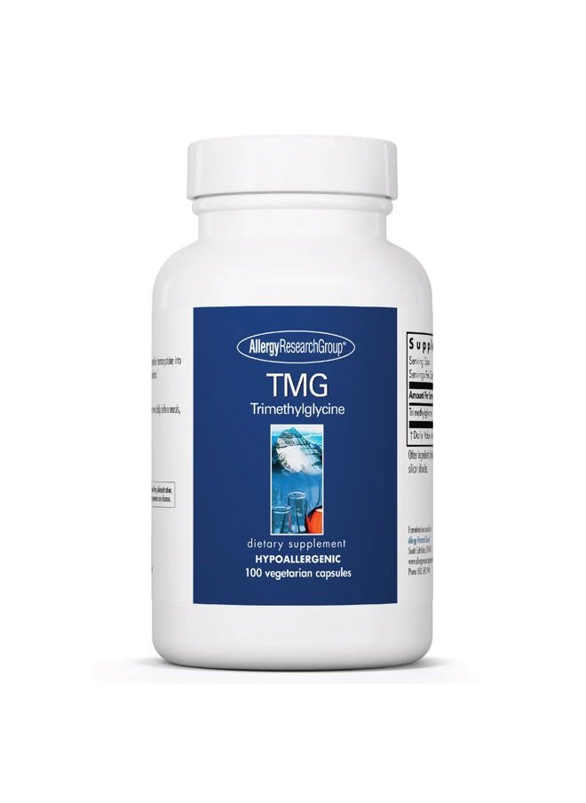Allergy Research Group - TMG Trimethylglycine 750mg Supplement - Betaine Anhydrous, Supports Healthy Methylation, Promotes Healthy Homocysteine Levels, Hypoallergenic, Vegetarian Capsules - 100 Count - Image 1