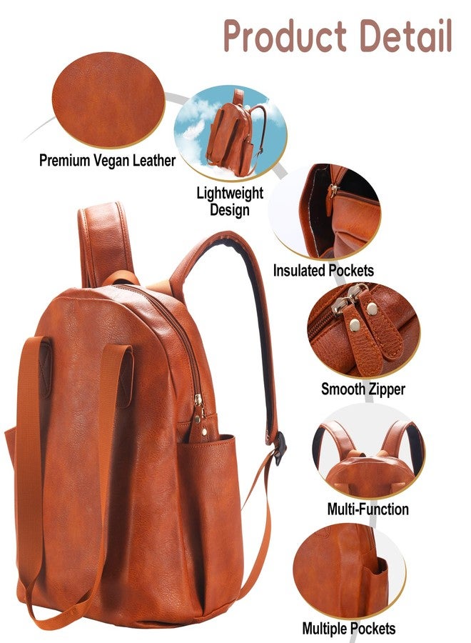 Lasaviin Stylish Diaper Bag Backpack, Leather Large Capacity Travel Baby Diaper Bag Tote for Mom Dad, Handbag shoulder bag, Waterproof, Lightweight Brown - Image 5