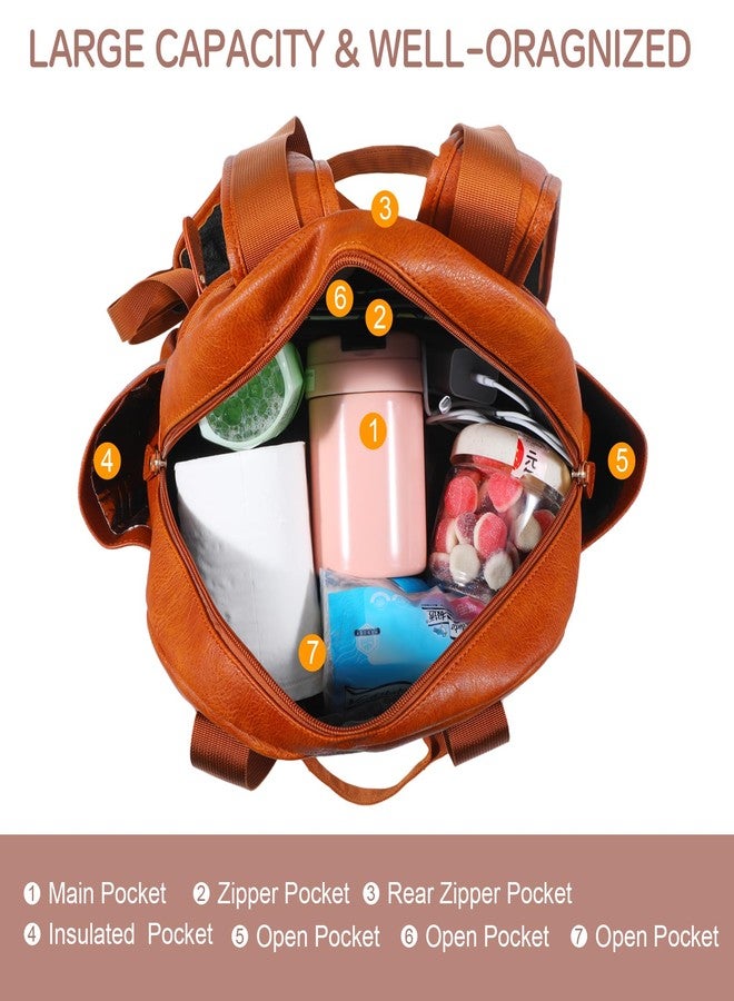 Lasaviin Stylish Diaper Bag Backpack, Leather Large Capacity Travel Baby Diaper Bag Tote for Mom Dad, Handbag shoulder bag, Waterproof, Lightweight Brown - Image 3