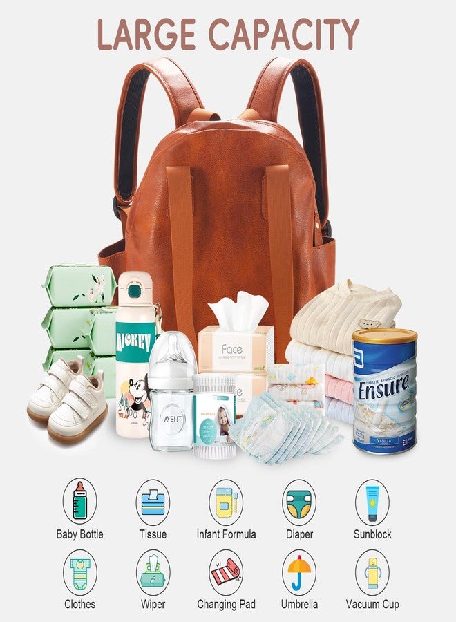 Lasaviin Stylish Diaper Bag Backpack, Leather Large Capacity Travel Baby Diaper Bag Tote for Mom Dad, Handbag shoulder bag, Waterproof, Lightweight Brown - Image 2