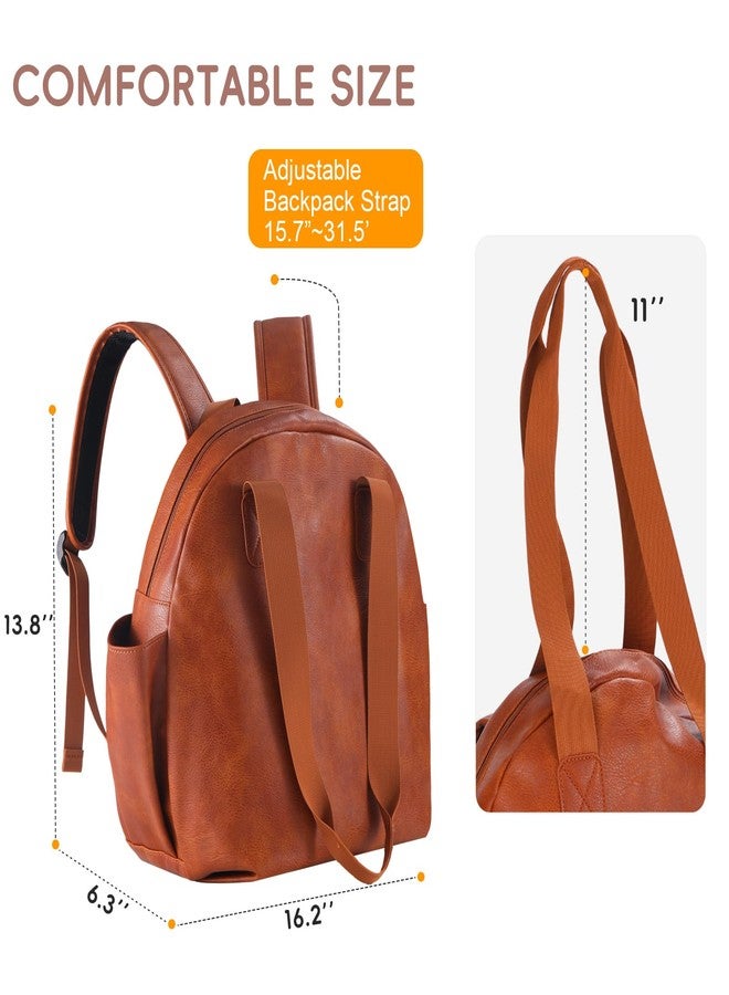Lasaviin Stylish Diaper Bag Backpack, Leather Large Capacity Travel Baby Diaper Bag Tote for Mom Dad, Handbag shoulder bag, Waterproof, Lightweight Brown - Image 4