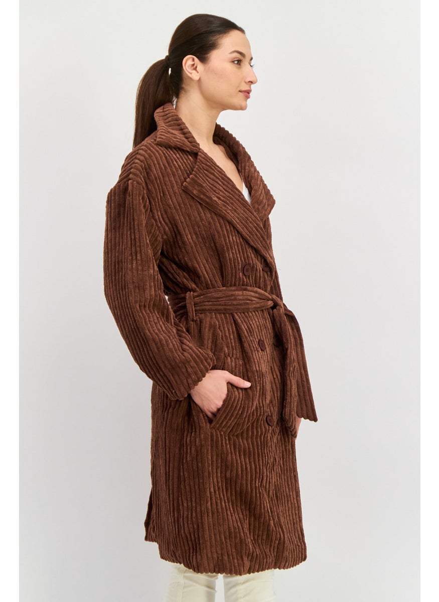 Daisy Street - Women Corduroy Trench Coat, Brown - Image 1