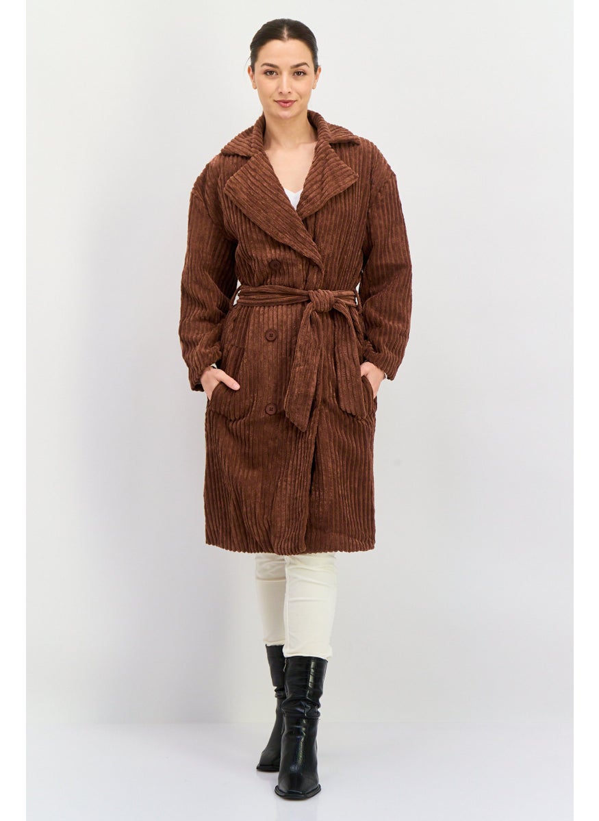 Daisy Street - Women Corduroy Trench Coat, Brown - Image 1