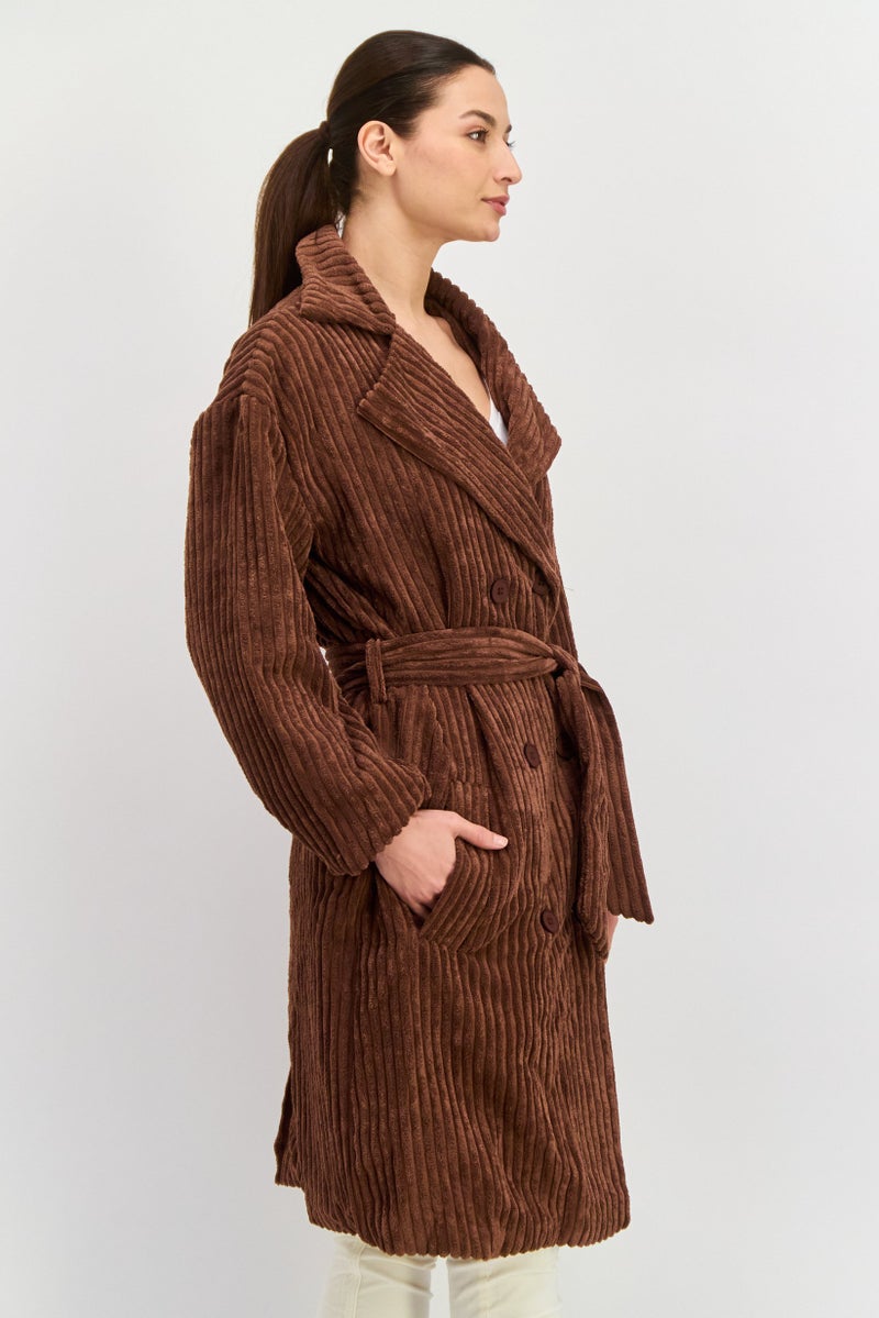 Daisy Street Women Corduroy Trench Coat, Brown  - Image 4