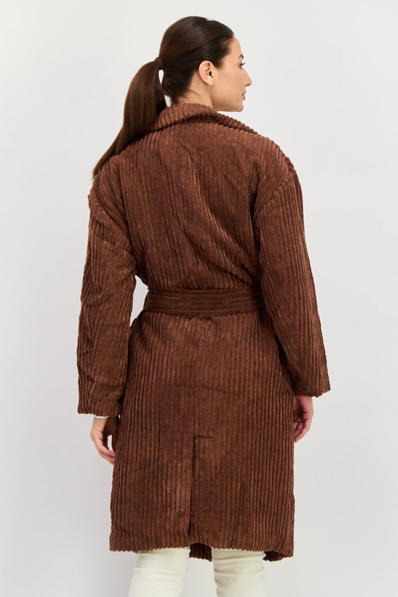Daisy Street Women Corduroy Trench Coat, Brown  - Image 2