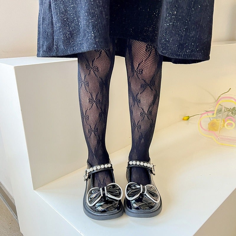 Summer Girls' Pantyhose Thin Cut Out Mesh Leggings White Lolita Style Baby Style Lace Pantyhose - Image 1