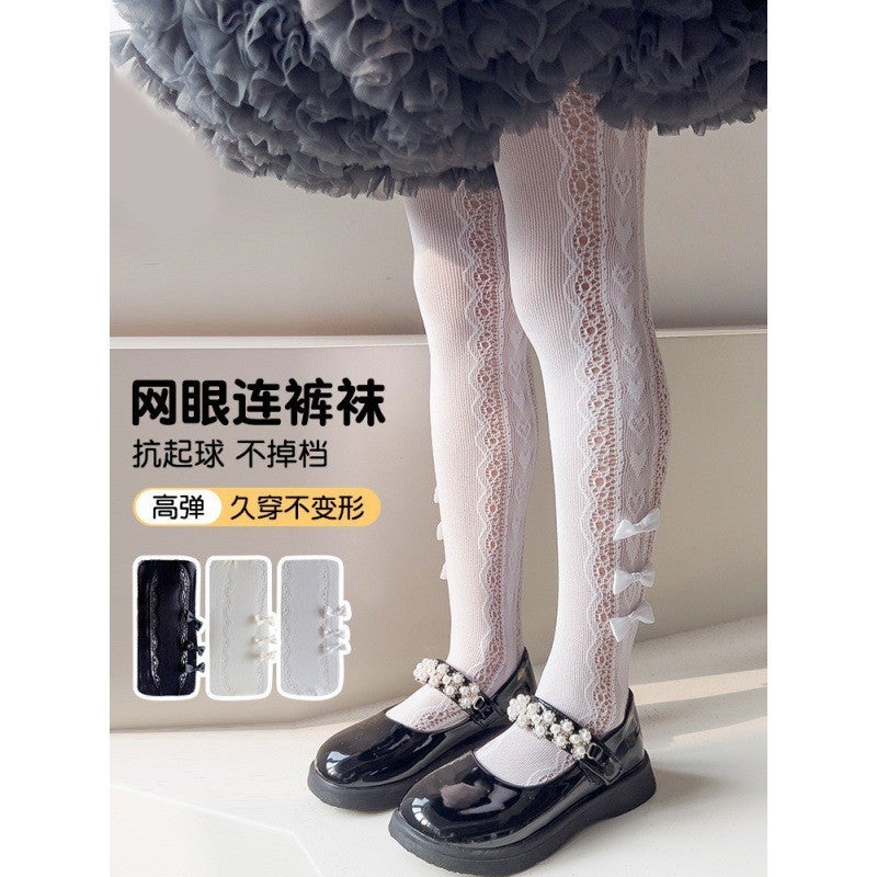 Summer Girls' Pantyhose Thin Cut Out Mesh Leggings White Lolita Style Baby Style Lace Pantyhose - Image 5