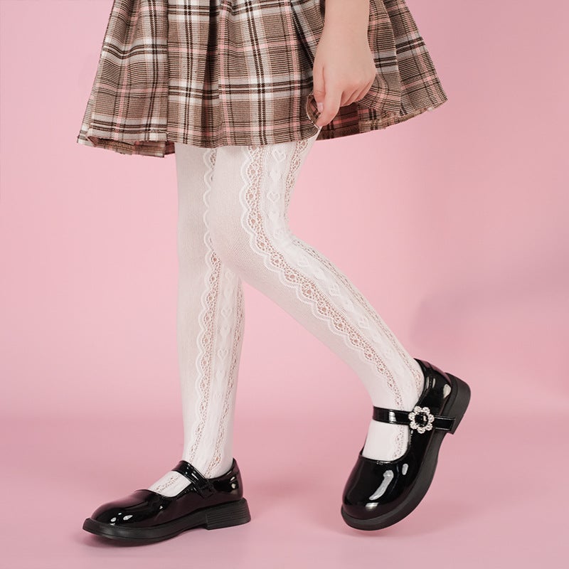 Summer Girls' Pantyhose Thin Cut Out Mesh Leggings White Lolita Style Baby Style Lace Pantyhose - Image 2