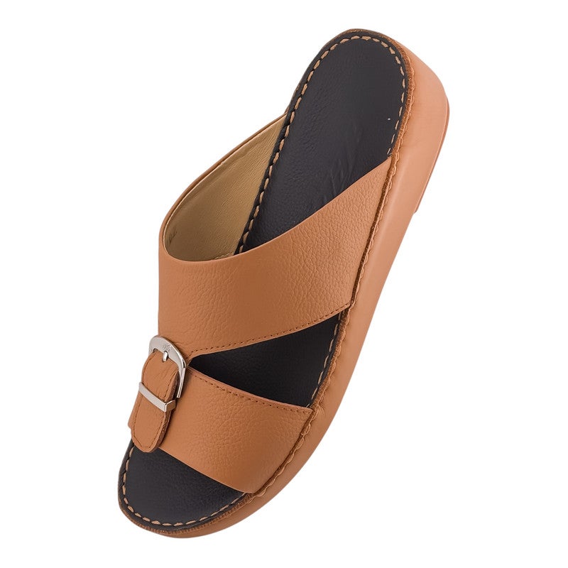 إيت صندل عربي يدوي الصنع للرجال من AET | شبشب رجالي خارجي | شبشب مفتوح من الأمام للاستخدام اليومي | جلد مطحون عربي أصلي مع ابزيم| تصميم عربي جديد| نعل داخلي بني| مريح وخفيف الوزن - Image 3