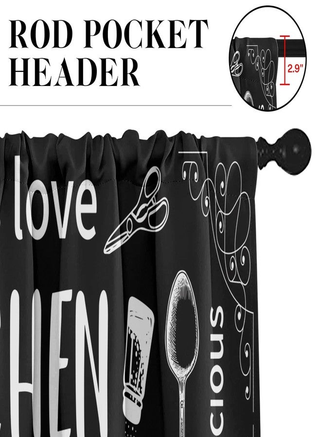 Tayney Farmhouse Chef Kitchen Window Curtains Valance and Tier Set 36 Inch, Modern Doodle Abstract Black Art Rod Pocket Short Tier Curtain for Bathroom, Funny Cafe Drapes for Kitchen Decor - Image 3