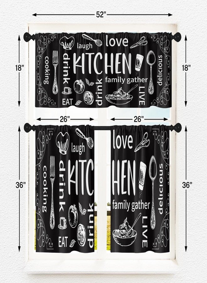 Tayney Farmhouse Chef Kitchen Window Curtains Valance and Tier Set 36 Inch, Modern Doodle Abstract Black Art Rod Pocket Short Tier Curtain for Bathroom, Funny Cafe Drapes for Kitchen Decor - Image 4