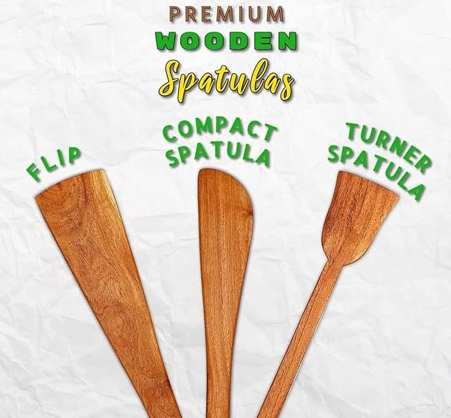 Flavoma Natural Wooden Spoon Set of 3 | Flip/Spatula/Ladle for Cooking | Dosa/Roti/Chapati | Kitchen Tools | No Harmful Polish | Handmade | Naturally Non-Stick Cookware | Sheesham/Neem Wood - Image 3