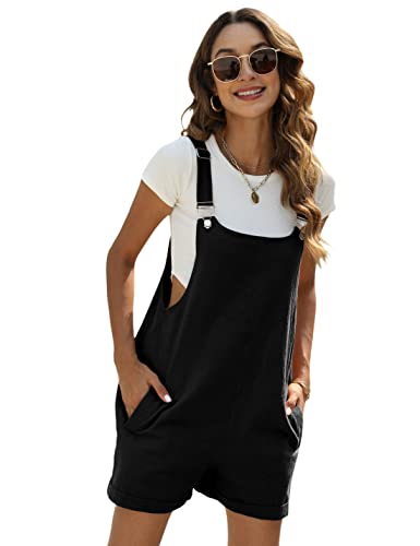 Yeokou Womens Cotton Linen Overalls Casual Summer Rompers Jumpsuit Bib Shortalls(Black-S) - Image 1