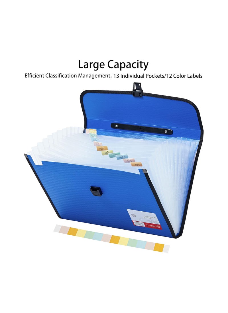 Bukela - Legal Size 13 Pocket Accordian File Organizer Expanding File Folder for FC A4 Paper, Briefcase File Case with Durable Handle & Buckle Closure for School Home & Business (Blue) - Image 1