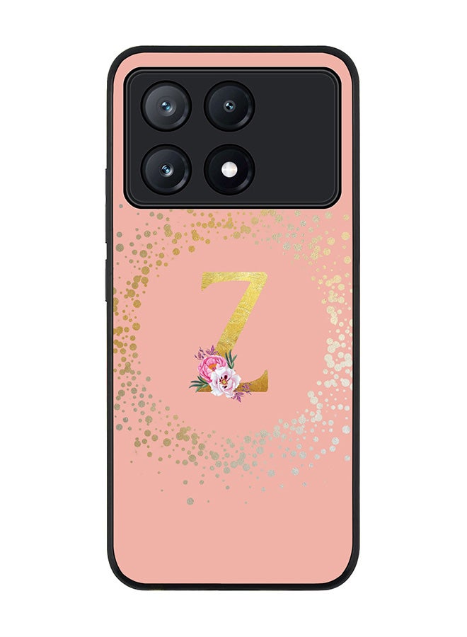 Stylizedd Rugged Black Edge Case for Xiaomi Poco X6 Pro, Slim fit Case Cover- Custom Monogram Initial Letter Floral Pattern Alphabet - Z  (Rose Pink) - Image 1