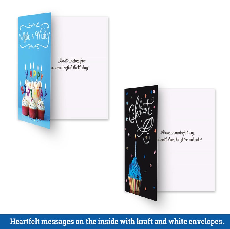 Janvale 120 Birthday Cards Bulk- Happy Birthday Cards with Envelpoes,30 Unique Blackboard Designs, Large 5x7 Inches, Includes Kraft and White Envelopes â€“ Assorted Birthday Cards for Business & Personal Use - Image 5