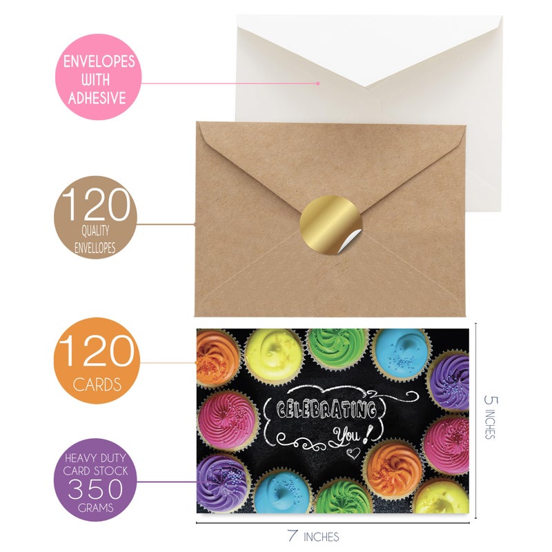 Janvale 120 Birthday Cards Bulk- Happy Birthday Cards with Envelpoes,30 Unique Blackboard Designs, Large 5x7 Inches, Includes Kraft and White Envelopes â€“ Assorted Birthday Cards for Business & Personal Use - Image 3
