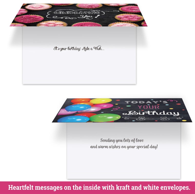 Janvale 120 Birthday Cards Bulk- Happy Birthday Cards with Envelpoes,30 Unique Blackboard Designs, Large 5x7 Inches, Includes Kraft and White Envelopes â€“ Assorted Birthday Cards for Business & Personal Use - Image 4