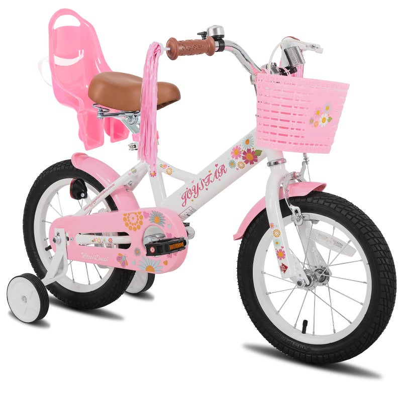 JOYSTAR 12 Inch Kids Bike Little Daisy Girls Bike with Training Wheels Doll Bike Seat Basket & Streamers Princess Kids Bicycle for Girls Toddler of 2-4 Years Toddler Bikes White - Image 1