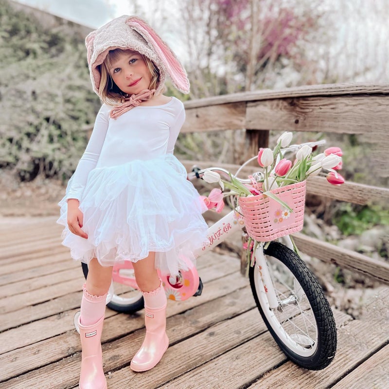 JOYSTAR 12 Inch Kids Bike Little Daisy Girls Bike with Training Wheels Doll Bike Seat Basket & Streamers Princess Kids Bicycle for Girls Toddler of 2-4 Years Toddler Bikes White - Image 4