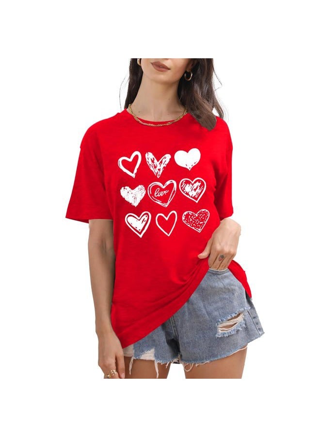 Prelike Powers Valentines Shirts for Women Leopard Plaid Love Heart Graphic T Shirt Heart Tees Top for Her, Red3, XXL - Image 3
