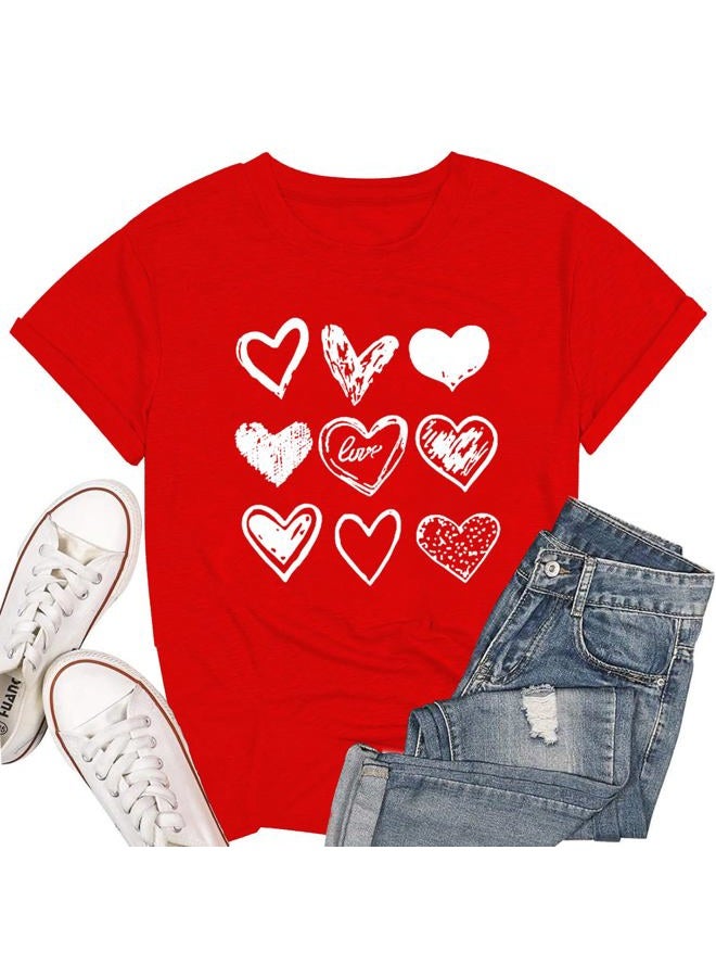 Prelike Powers Valentines Shirts for Women Leopard Plaid Love Heart Graphic T Shirt Heart Tees Top for Her, Red3, XXL - Image 1