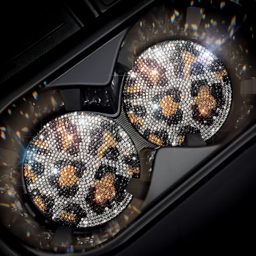Murimt Bling Car Accessories Water Coaster for WomenLeopard Print Rhinestone Car Coasters Drink Coasters 275in2 pcs - Image 1