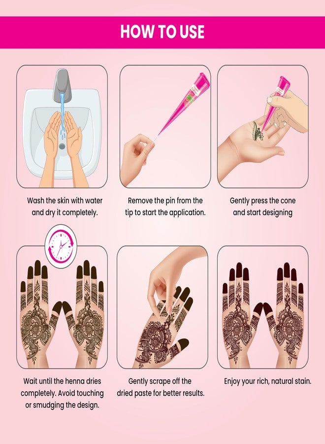 Prem Dulhan Hand Designing | Without Chemical | Long Lasting | For Men Women | Of 12 Pieces | Natural Mehandi Cone - 350 GRM (Pink, Pack of 3) - Image 4