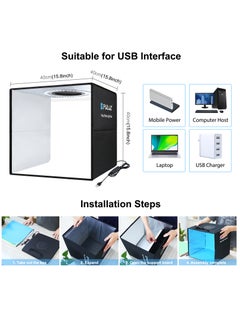 PULUZ 15.8 inch Foldable Portable Photography Shooting Box,USB Photo Lighting Studio with 3 Modes Dual Color Temperature Ring Light and 12 Color Backdrops  - Image 4