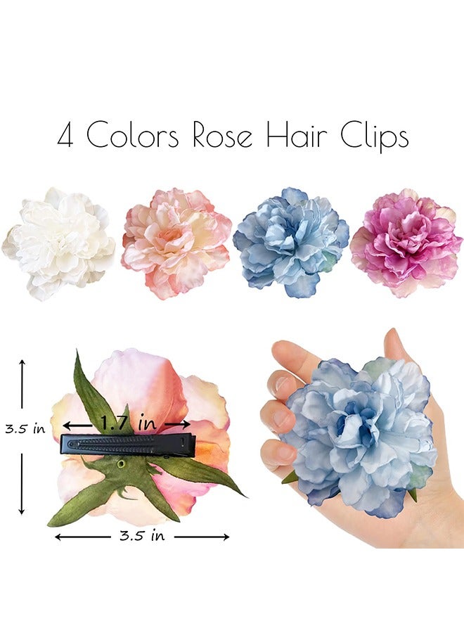 Beyond 4 Pcs Hawaiian Flower Hair Clips, Rose Hair Clips Hair Barrettes, Hair Accessories for Vacation Beach Party (Colorful) - Image 2