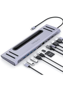 أونتن قاعدة توصيل 12 في 1 مع منفذ USB النوع C من اون تن، محول HDMI مزدوج بدقة 4 كيه، موزع USB النوع C بشاشة مزدوجة لويندوز، منفذ HDMI 4k * 2، 100W قاعدة شحن 100 وات مع بطاقة SD/TF، USB3.0، USB C، ايثرنت  - Image 1
