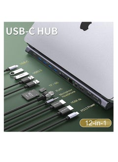 أونتن قاعدة توصيل 12 في 1 مع منفذ USB النوع C من اون تن، محول HDMI مزدوج بدقة 4 كيه، موزع USB النوع C بشاشة مزدوجة لويندوز، منفذ HDMI 4k * 2، 100W قاعدة شحن 100 وات مع بطاقة SD/TF، USB3.0، USB C، ايثرنت  - Image 2