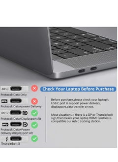 أونتن قاعدة توصيل 12 في 1 مع منفذ USB النوع C من اون تن، محول HDMI مزدوج بدقة 4 كيه، موزع USB النوع C بشاشة مزدوجة لويندوز، منفذ HDMI 4k * 2، 100W قاعدة شحن 100 وات مع بطاقة SD/TF، USB3.0، USB C، ايثرنت  - Image 4