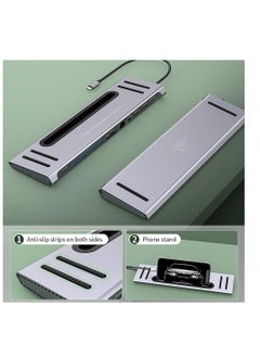 أونتن قاعدة توصيل 12 في 1 مع منفذ USB النوع C من اون تن، محول HDMI مزدوج بدقة 4 كيه، موزع USB النوع C بشاشة مزدوجة لويندوز، منفذ HDMI 4k * 2، 100W قاعدة شحن 100 وات مع بطاقة SD/TF، USB3.0، USB C، ايثرنت  - Image 5