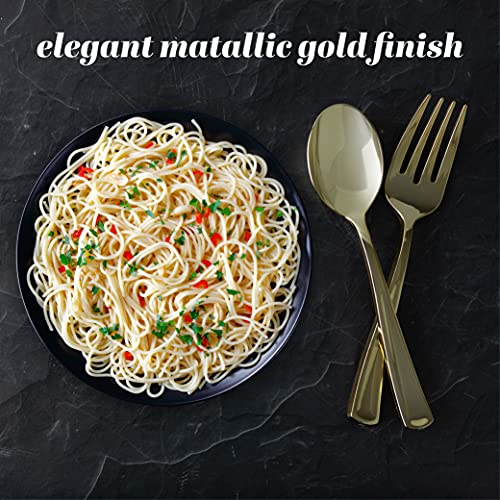 Plasticpro Disposable Plastic Gold Serving Utensils 6 Forks 6 Spoons Durable Heavy Duty Premium Serving Utensils Gold 6 Sets - Image 5