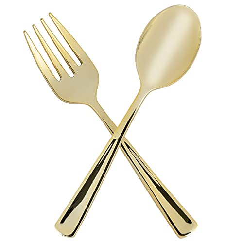 Plasticpro Disposable Plastic Gold Serving Utensils 6 Forks 6 Spoons Durable Heavy Duty Premium Serving Utensils Gold 6 Sets - Image 1