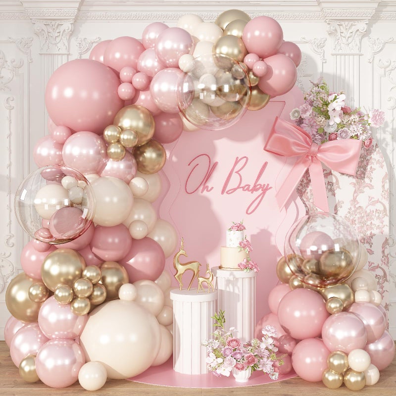 Froova Dusty Pink Balloon Garland Arch Kit Double Stuffed Pearl Pink White and Gold Balloon Large Clear Balloons for Girls Baby Shower Bridal Shower Wedding Birthday Party Decorations - Image 3
