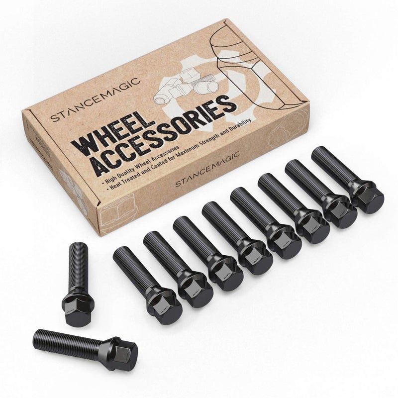 StanceMagic 10pcs Extended Lug Bolts 14x1.25 (48mm Shank Length - Not OEM Length, Cone Seat) Compatible with BMW 228i 320i 328i 335i 428i 435i 528i 535i 535d 550i F10 F30 640i M3 M4 M5 M6 X3 X5 - Black - Image 1