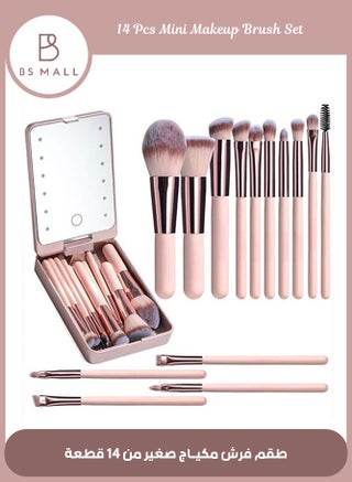 14PCS Mini Makeup Brushes Set with LED Light Mirrorr, Premium Synthetic Foundation Powder Concealers Eyeshadow Blush Makeup Brushes, Make up Brushes Kit (Pink) - pzsku/Z40212C7BF7A02A302F4FZ/45/1750730346/513a467a-725f-4f75-9db0-171c52898730