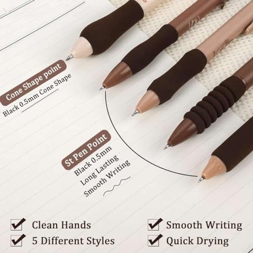 AARUX 5 Pcs Gel Pens Cute Coffee Pen, Retractable 5 Smooth Writing Aesthetic Ball Point Pen, Quick Dry Black 0.5mm Gel Ink Pen For Kids, Office, School, Supplies Gifts for Boy, Girls, Women, Men - Image 2