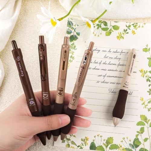 AARUX 5 Pcs Gel Pens Cute Coffee Pen, Retractable 5 Smooth Writing Aesthetic Ball Point Pen, Quick Dry Black 0.5mm Gel Ink Pen For Kids, Office, School, Supplies Gifts for Boy, Girls, Women, Men - Image 5
