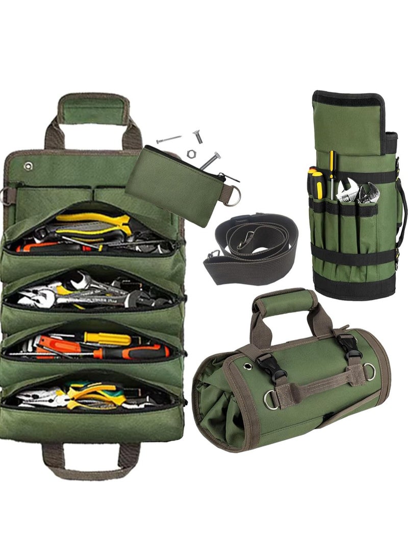 YelaJoy Tool Bag Roll Up, UUP Heavy Duty Rolled Empty Tool Storage Organization, Portable Foldable Rollup Organizer with 2 Small Pouches, Rollable Carrying Toolbag, Dad Men Mechanic Birthday Gifts, Army Green  - Image 1