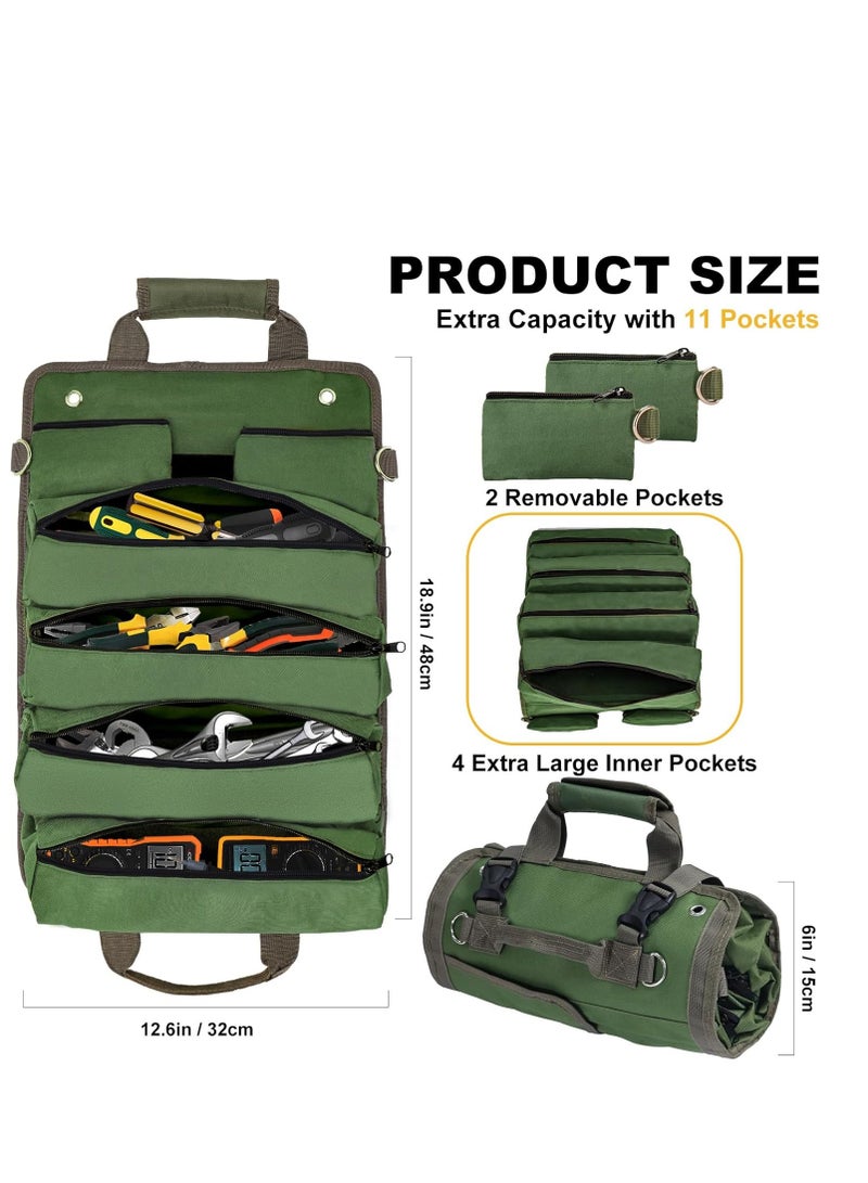 YelaJoy Tool Bag Roll Up, UUP Heavy Duty Rolled Empty Tool Storage Organization, Portable Foldable Rollup Organizer with 2 Small Pouches, Rollable Carrying Toolbag, Dad Men Mechanic Birthday Gifts, Army Green  - Image 2