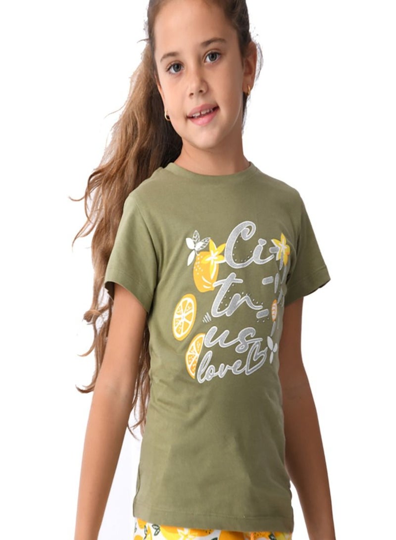 Urbasy Kids Printed olive Round Neck fashion T-shirt - Image 1