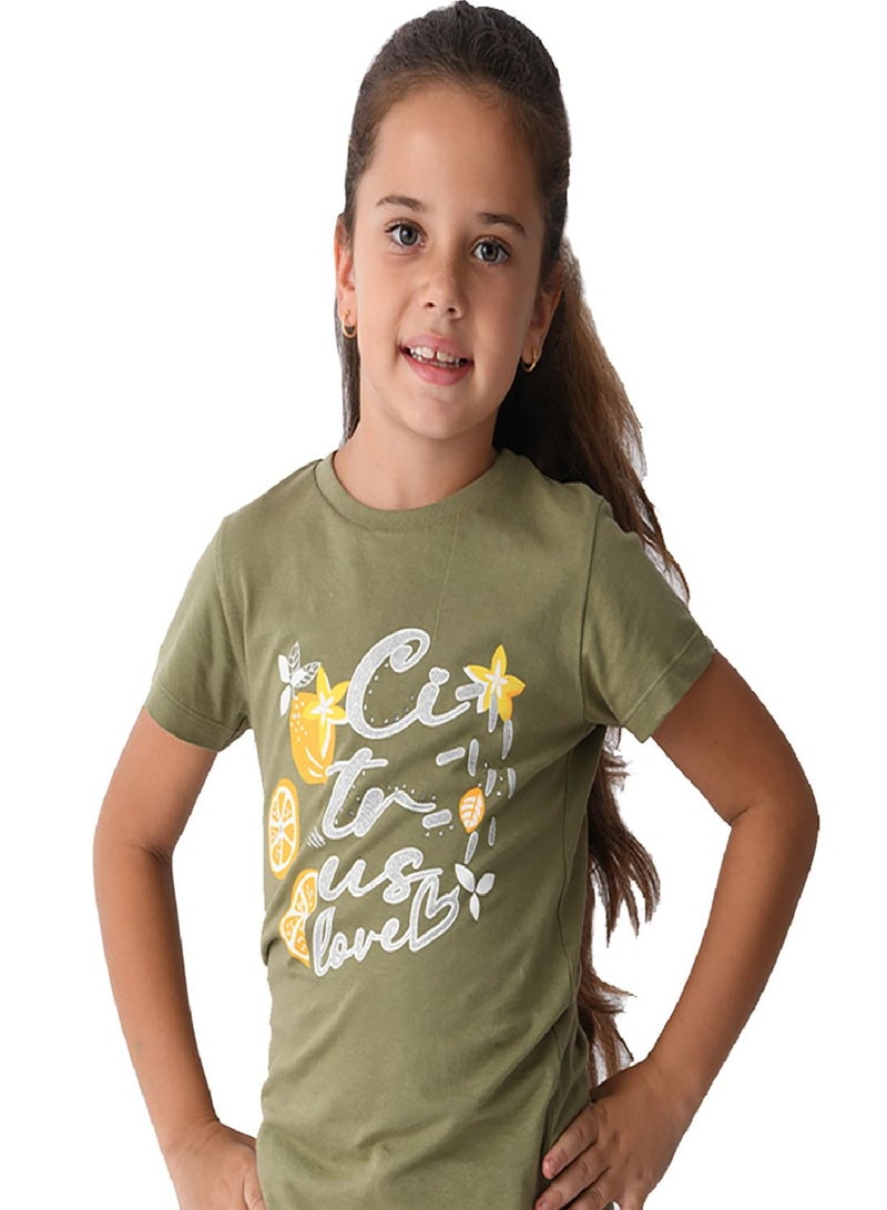 Urbasy Kids Printed olive Round Neck fashion T-shirt - Image 3