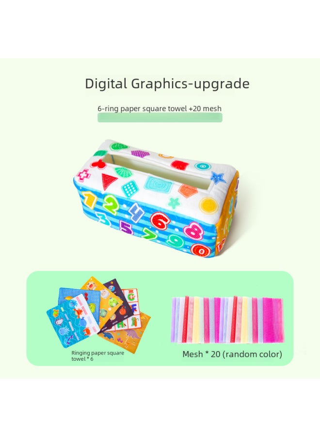 Baby's Tear Tissue Box Paper Tipping Toy Baby Learning Finger Paper Tipping Exercise Soothing Early Education Cloth Book-Color:Yellow Bus Model +6 Ringing Paper Square Towel +20 Gauze Towel - Image 2