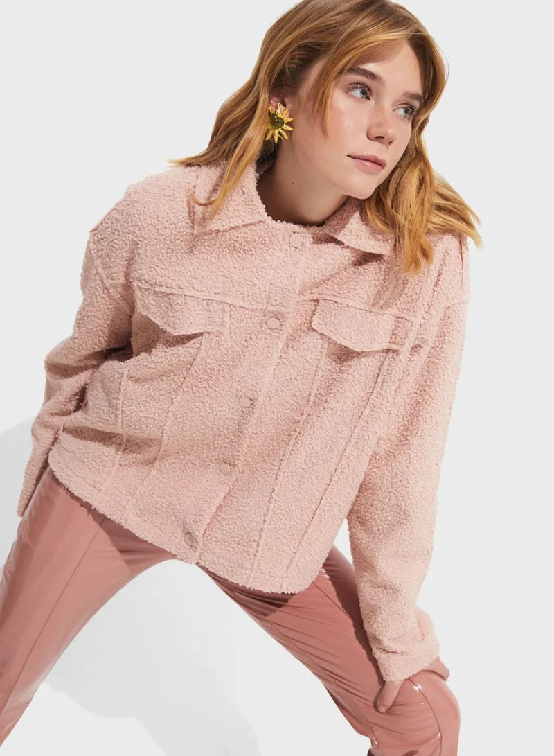 JUNE Button Detail Textured Jacket