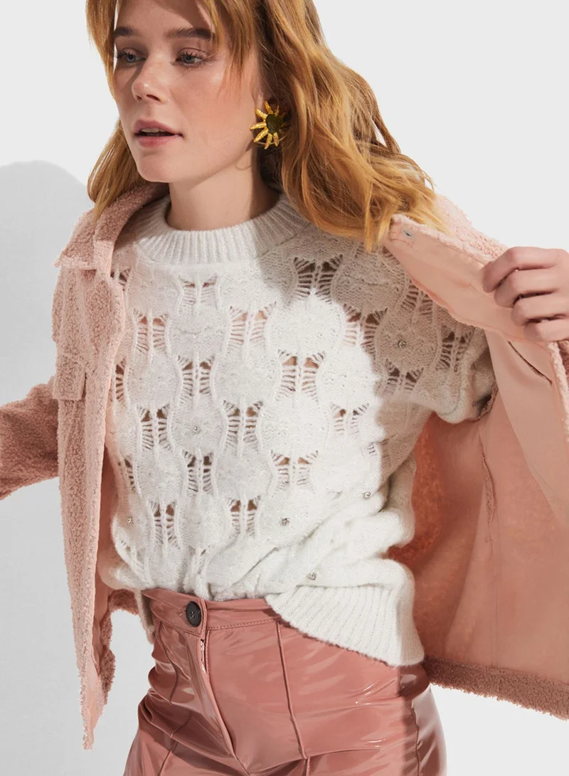 JUNE Button Detail Textured Jacket