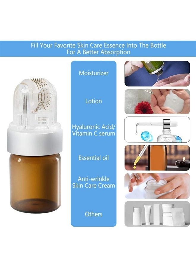 Hydra Roller Microneedle Derma Roller Hydra Stamp Serum Applicator 2 In 1 Kit - Cosmetic Microneedling Tool - Titanium Micro Needle With 2 Empty Ampule Bottles
