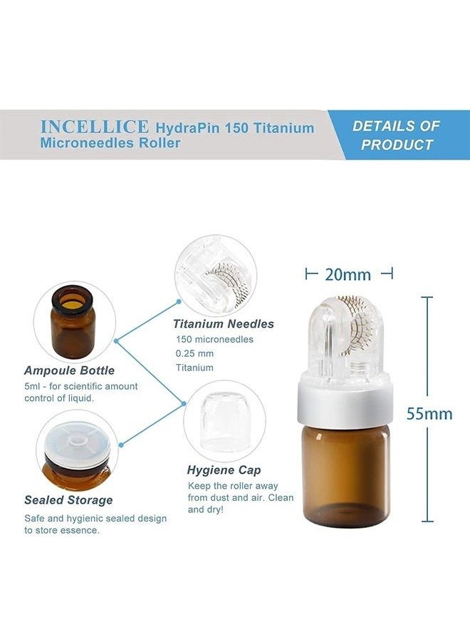 Hydra Roller Microneedle Derma Roller Hydra Stamp Serum Applicator 2 In 1 Kit - Cosmetic Microneedling Tool - Titanium Micro Needle With 2 Empty Ampule Bottles